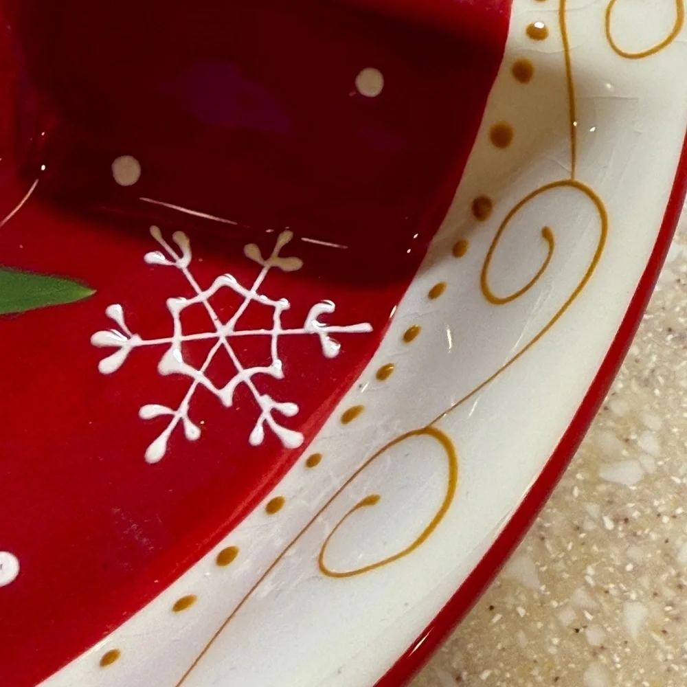 Pier 1 Hand-Painted Christmas Tree Holiday Divided Dish Hand Painted 13.5